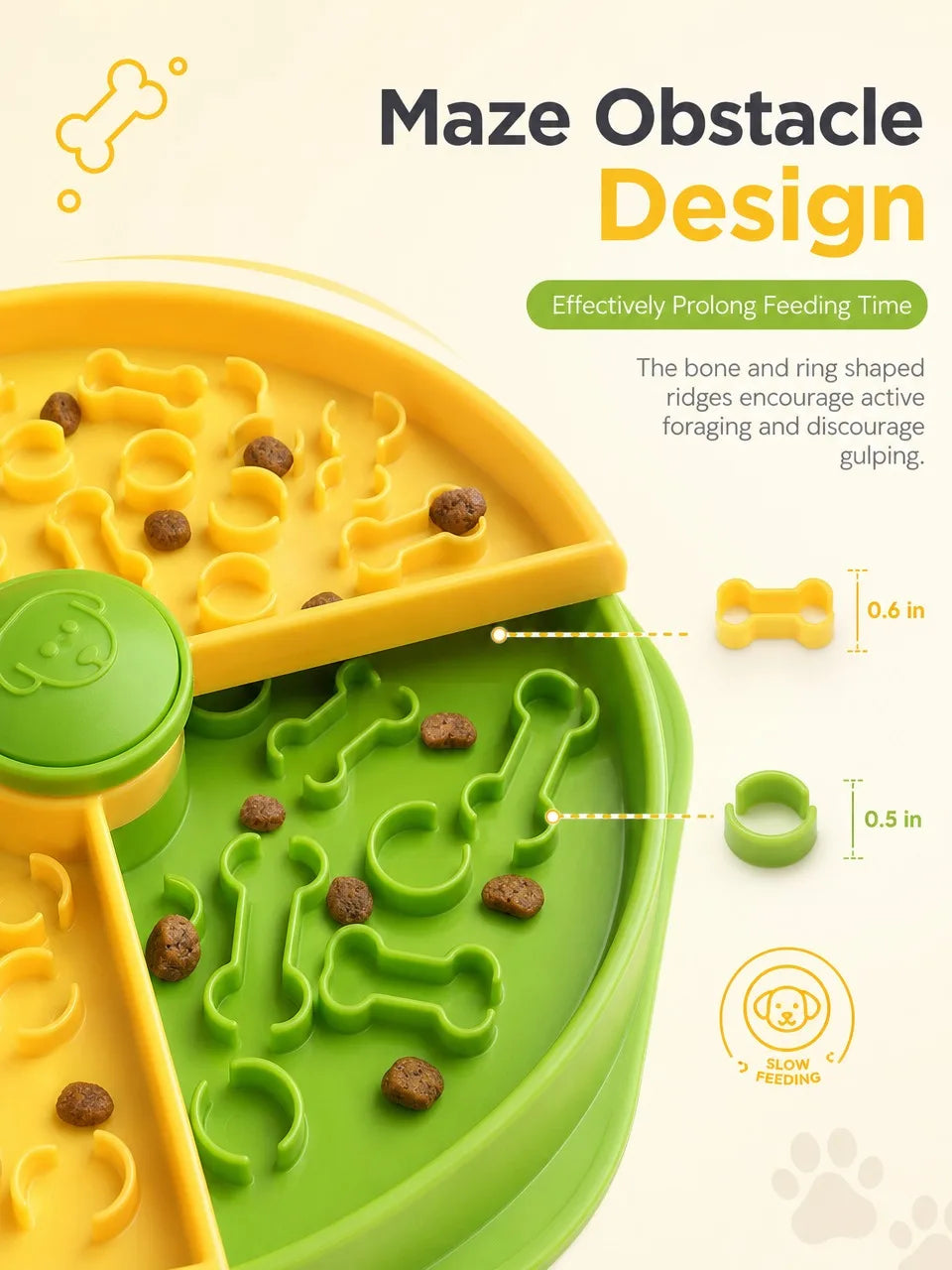 Interactive Dog Slow Feeder Bowl Puzzle Maze Pet Food Dish Anti-Gulping Healthy Digestion Fun Foraging Training Plate for Small Medium Large Dogs