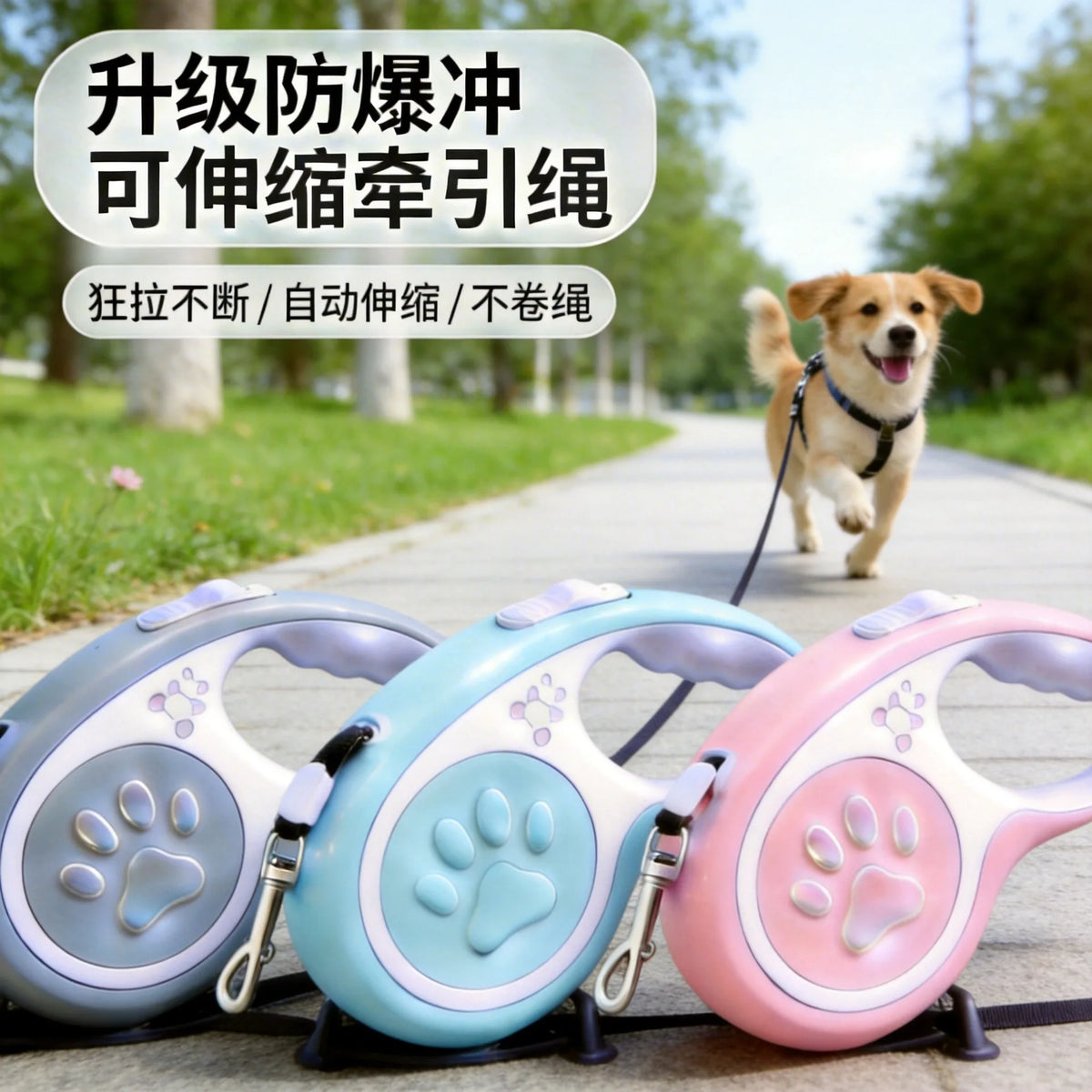 Pet leash with anti‑escape and anti‑sudden‑leash‑pull features; retractable automatic leash for small and medium‑sized dogs; dog