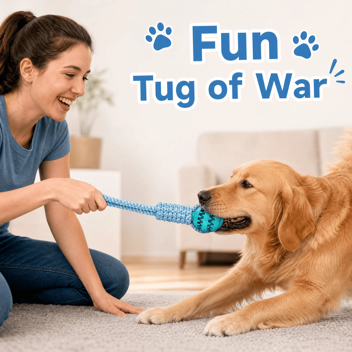Braided Rope Dog Toy with Rubber Ball, Durable Pet Chew Toy for Teeth Cleaning, Interactive Tug Fetch Play Toy for Small Medium Dogs Puppy
