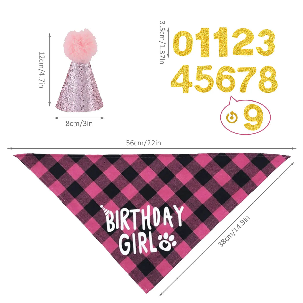 Dog Birthday Bandana, Hat & Number Set