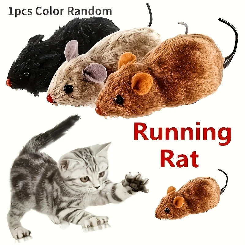 1 Interactive Cat and Dog Toy - Durable Plastic Clock Mouse with Running Mouse Function, Battery-Free Fun Suitable for All Breeds, Black, Beige, Brown, Cat Toy