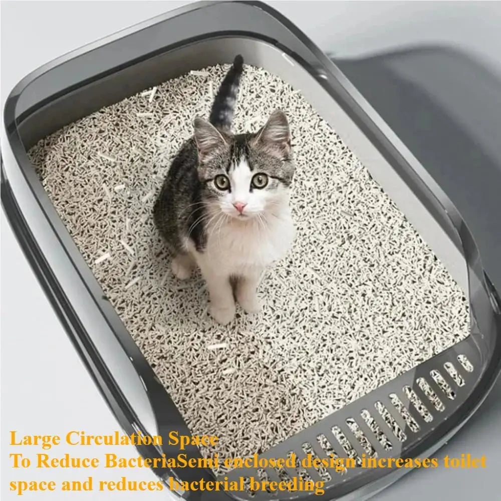 High-Sided Semi-Enclosed Cat Litter Box