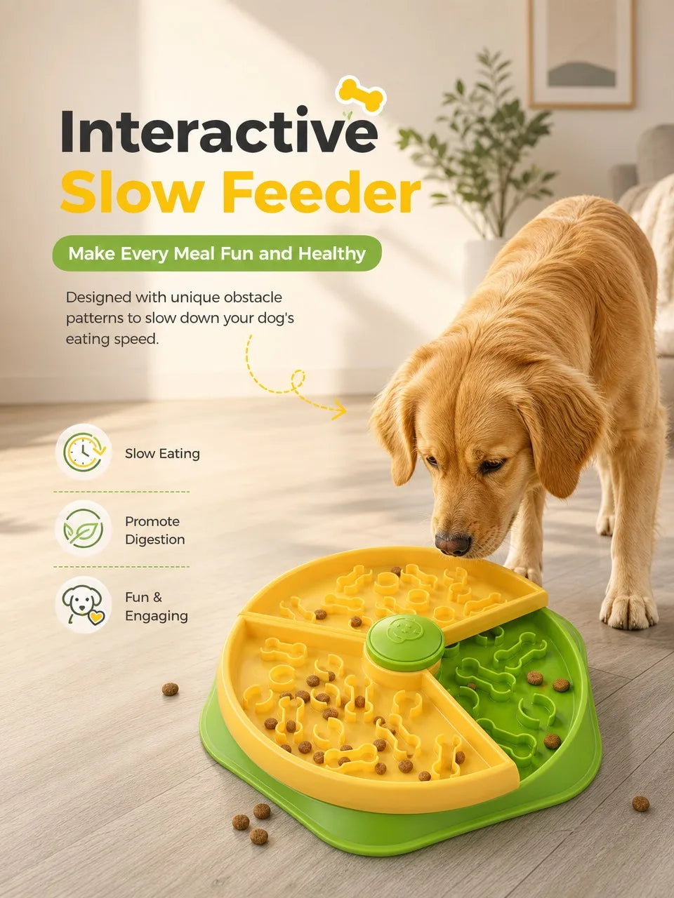 Interactive Dog Slow Feeder Bowl Puzzle Maze Pet Food Dish Anti-Gulping Healthy Digestion Fun Foraging Training Plate for Small Medium Large Dogs