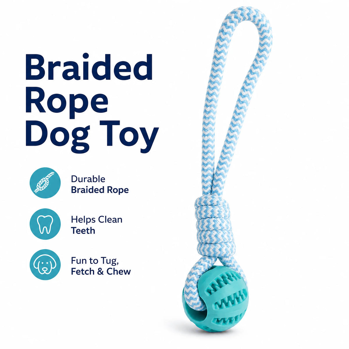 Braided Rope Dog Toy with Rubber Ball, Durable Pet Chew Toy for Teeth Cleaning, Interactive Tug Fetch Play Toy for Small Medium Dogs Puppy