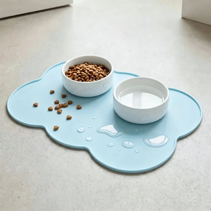 Pet Feeding Mat For Dogs & Cats, Thin Silicone Waterproof Cat Food Mat Cat Bowl Mat With Raised Edge, Cat Placemat