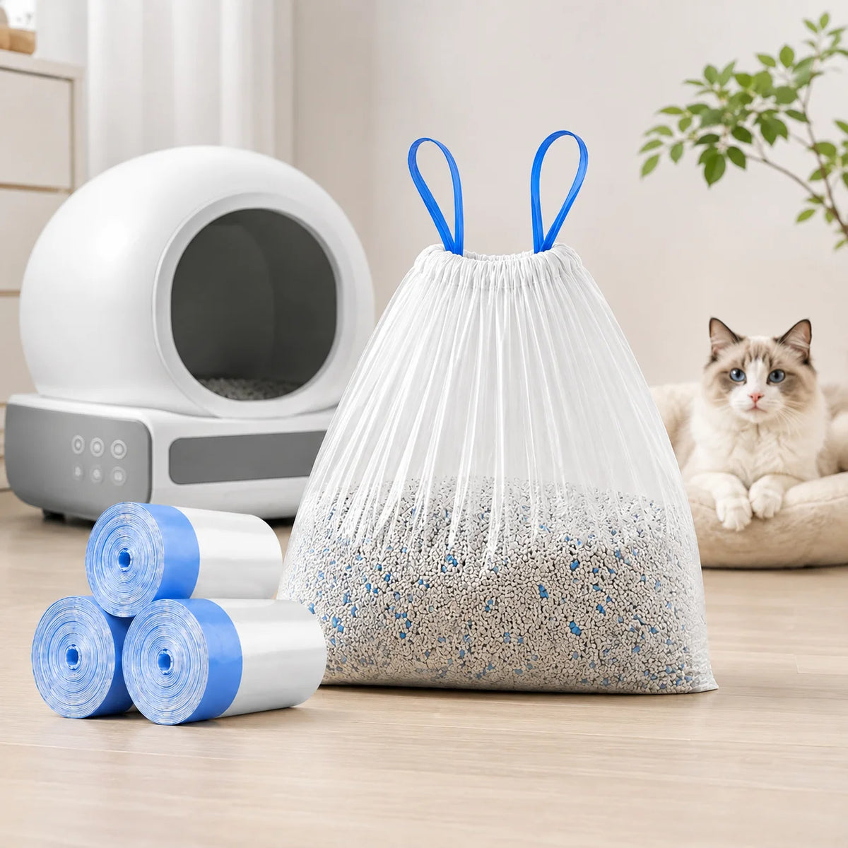 60-Pack Cat Litter Box Drawstring Liners