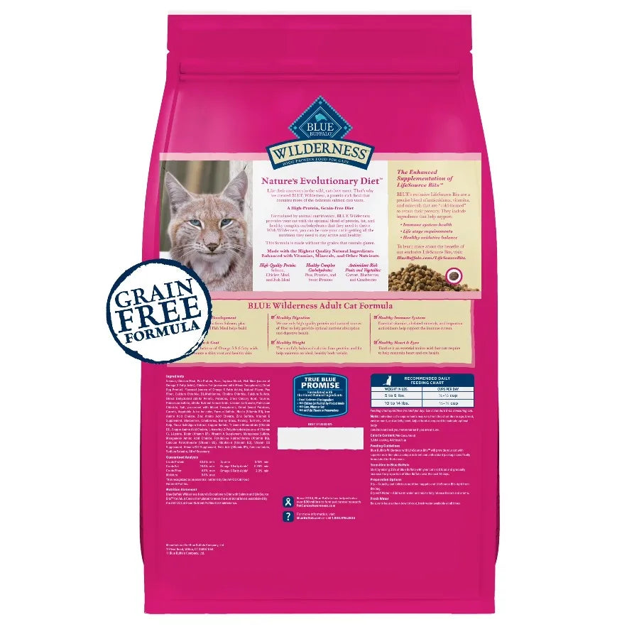 Blue Buffalo Wilderness Natural High Protein Dry Food for Adult Cats, Salmon, 9.5-lb Bag