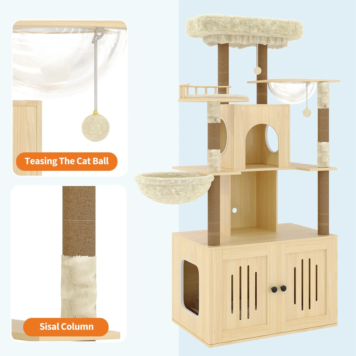 Cat Tree with Hidden Litter Box Enclosure