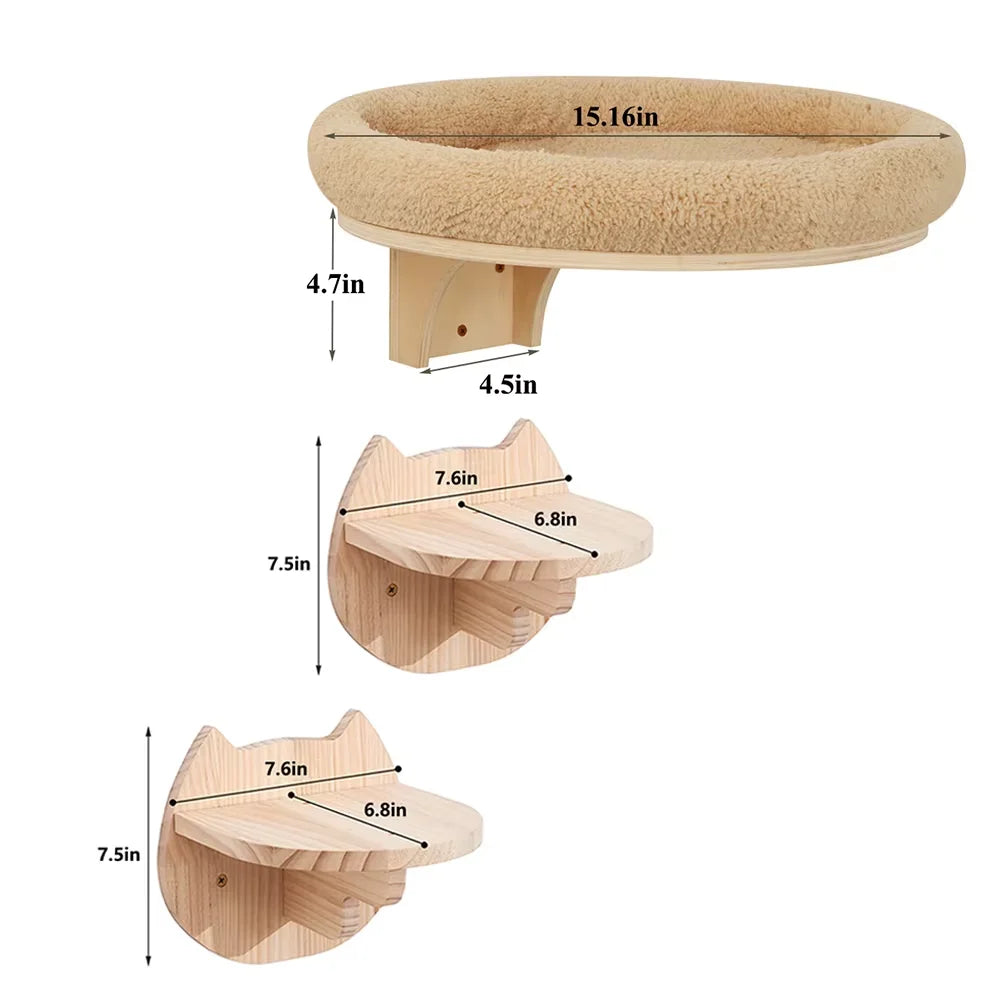 Wall-Mounted Cat Climbing Set with Hammock