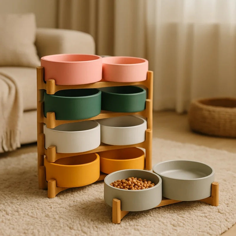 Spill-Resistant Double Ceramic Pet Bowls
