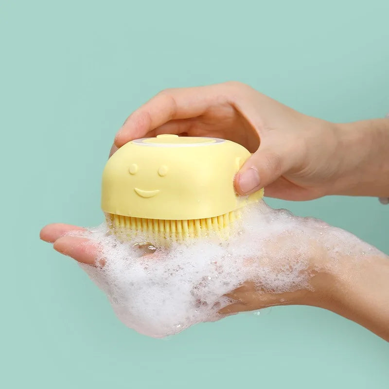 Pet Bath Massage Brush with Shampoo Container, Soft Silicone Bristles for Dogs Cats, Portable Grooming Tool for Deep Cleaning And Relaxation