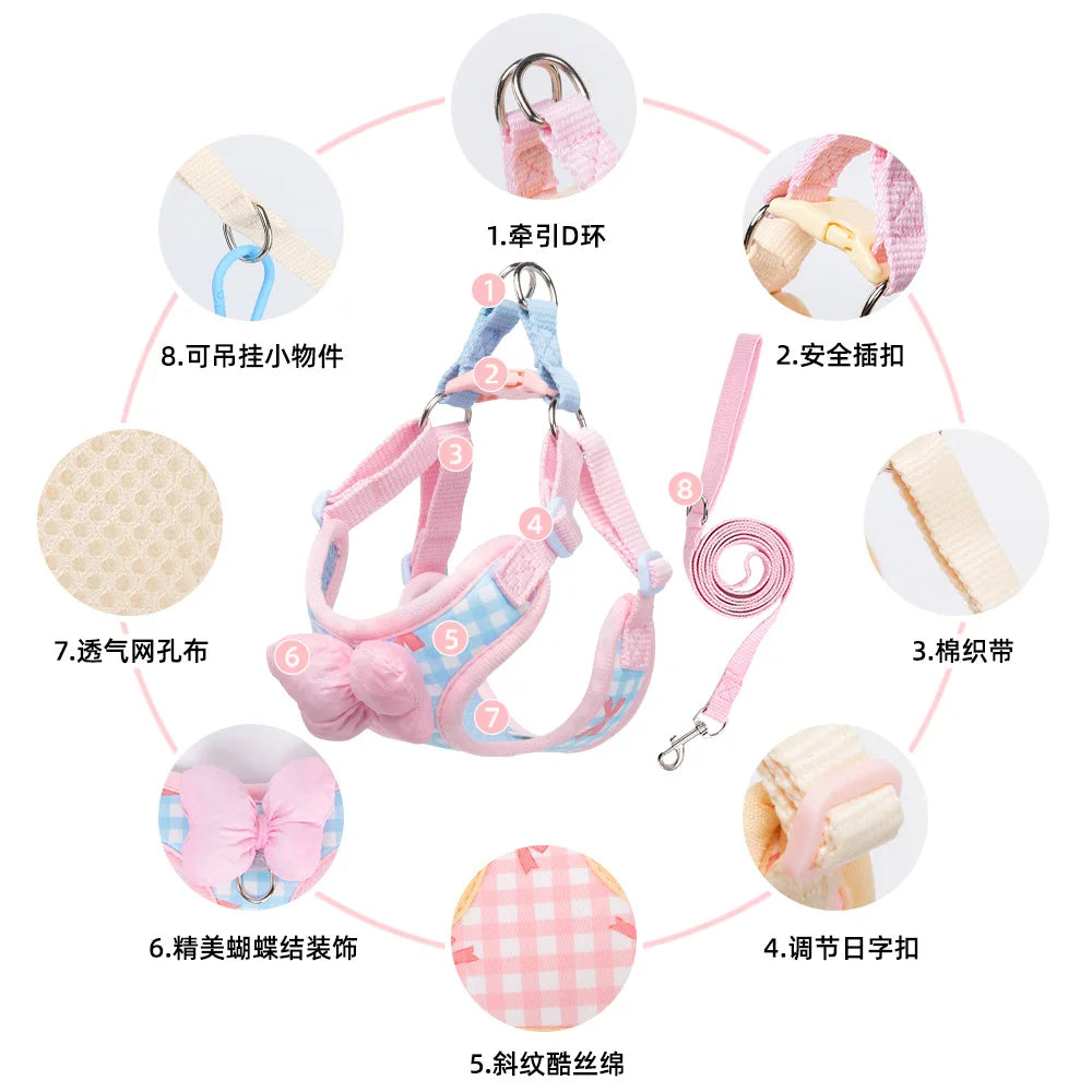 New dog leash pet chest back outdoor puppy bear teddy chest strap breathable walking dog leash