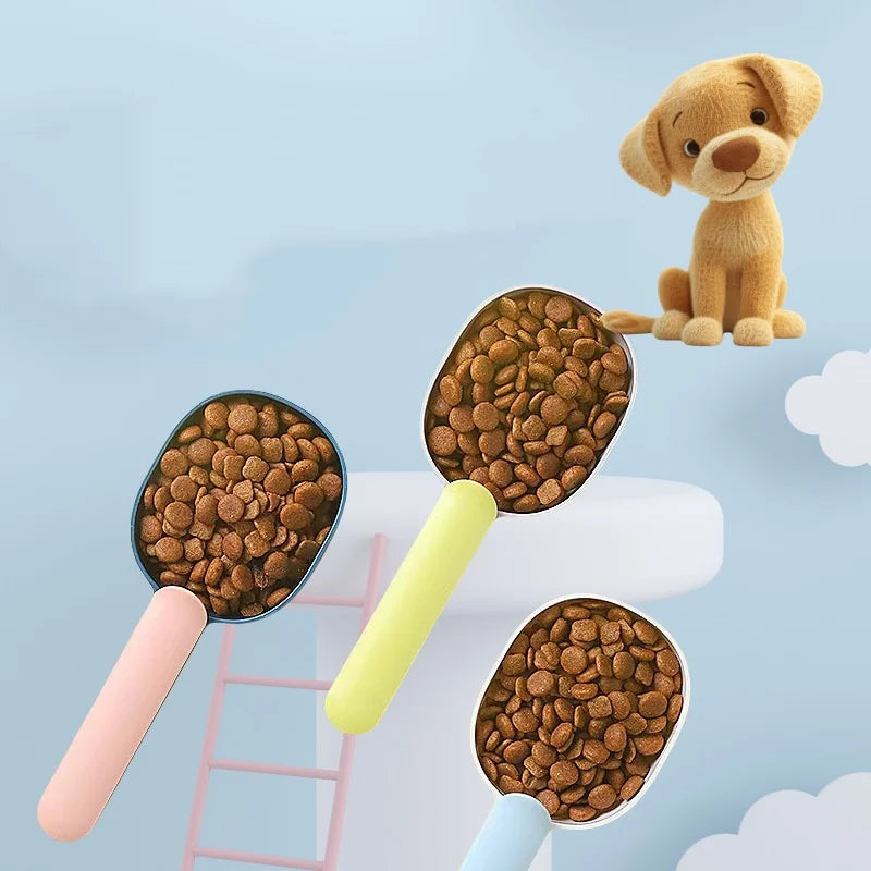 Multifunctional Pet Food Shovel Spoon with Sealed Bag Clip Creative Measuring Cup Curved Design Easy to Clean for Dogs And Cats