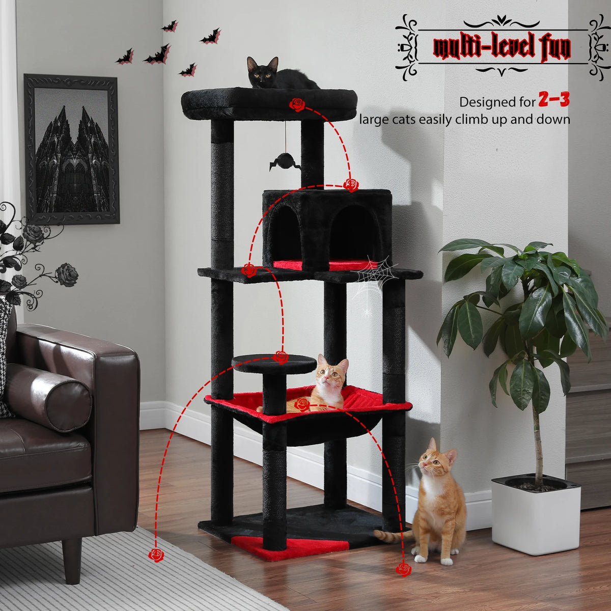 Gothic Cat Tree with Large Hammock & Condo
