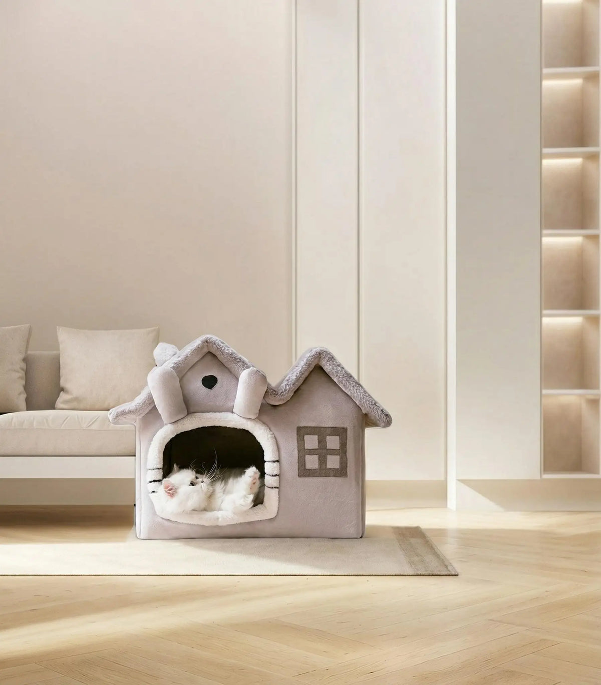 Luxury Foldable Indoor Dog House Warm Cat Bed Cave Double Roof Pet Kennel with 30D Memory Foam Sponge Removable Washable Cushion Non-Slip Bottom for Puppy Kitten Small Pets