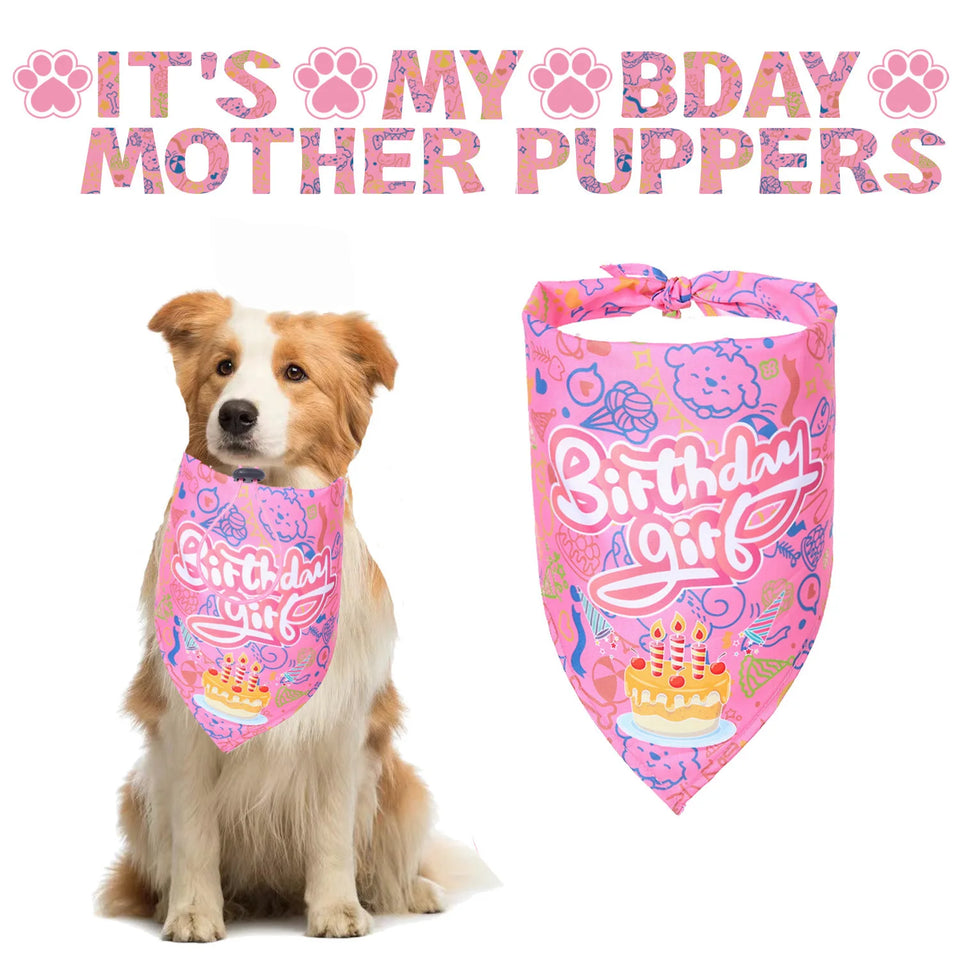 New pet birthday hat dog birthday party set cat birthday triangle mom baby dog flag