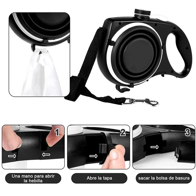 Multifunction Dog Leash with Water Bottle & Bowl