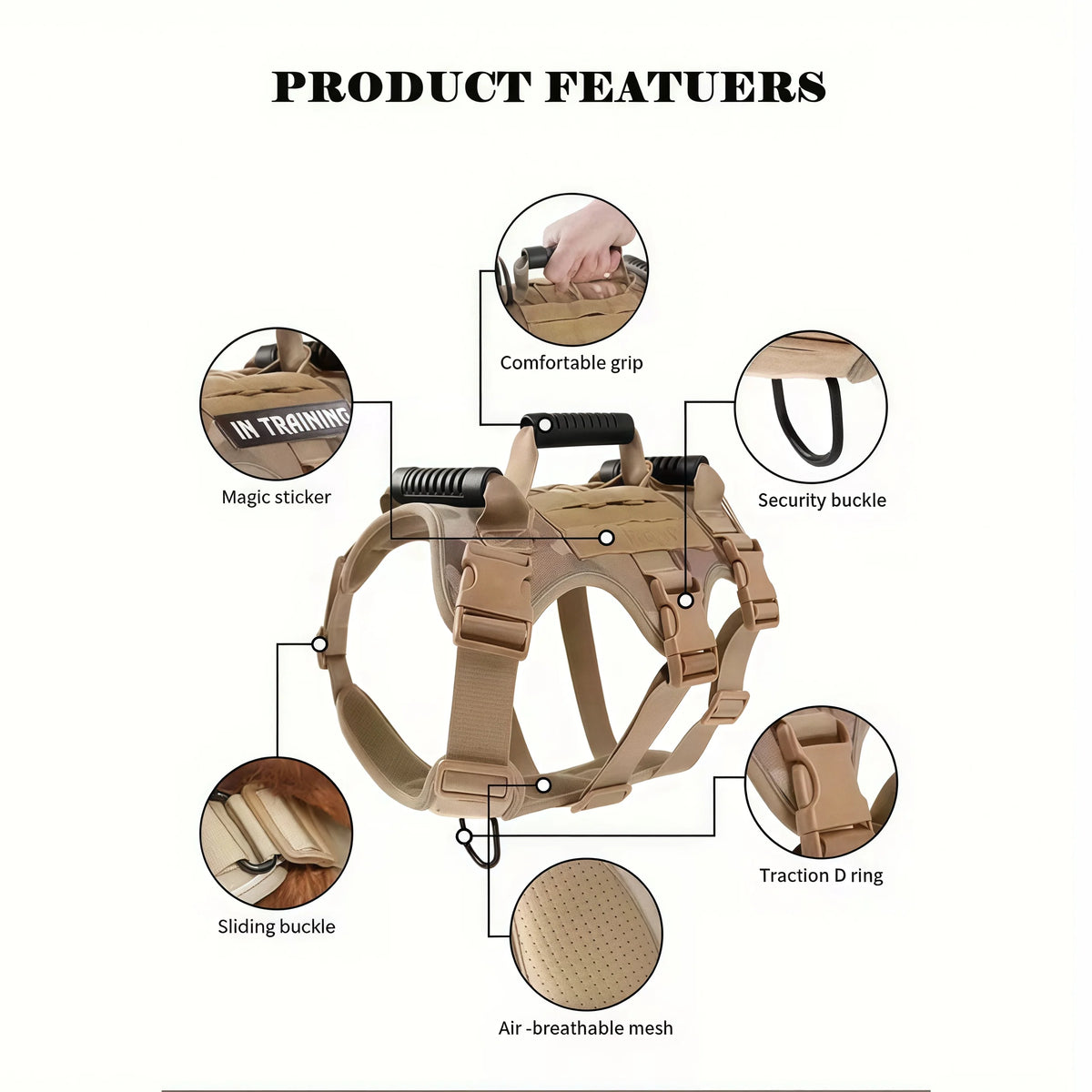 Reflective No-Pull Harness & Grooming Brush Set