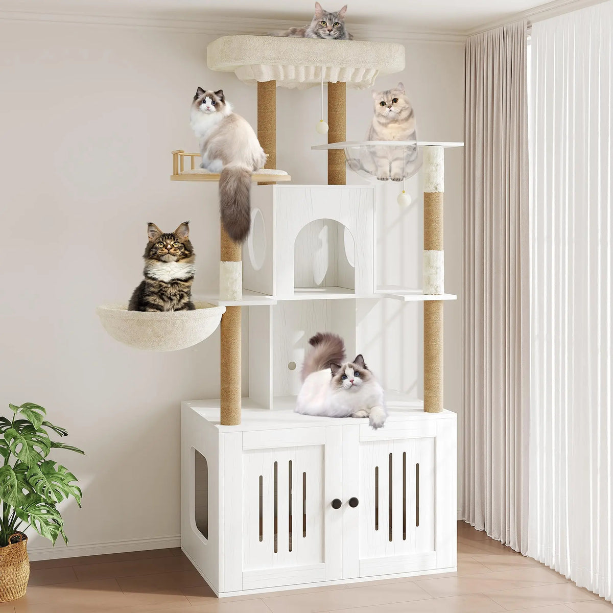Cat Tree with Hidden Litter Box Enclosure