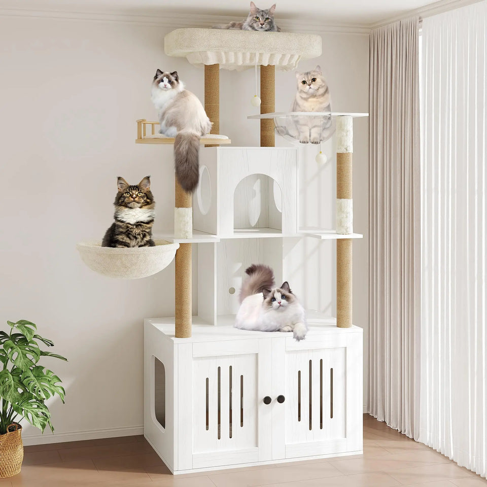 Cat Tree with Hidden Litter Box Enclosure