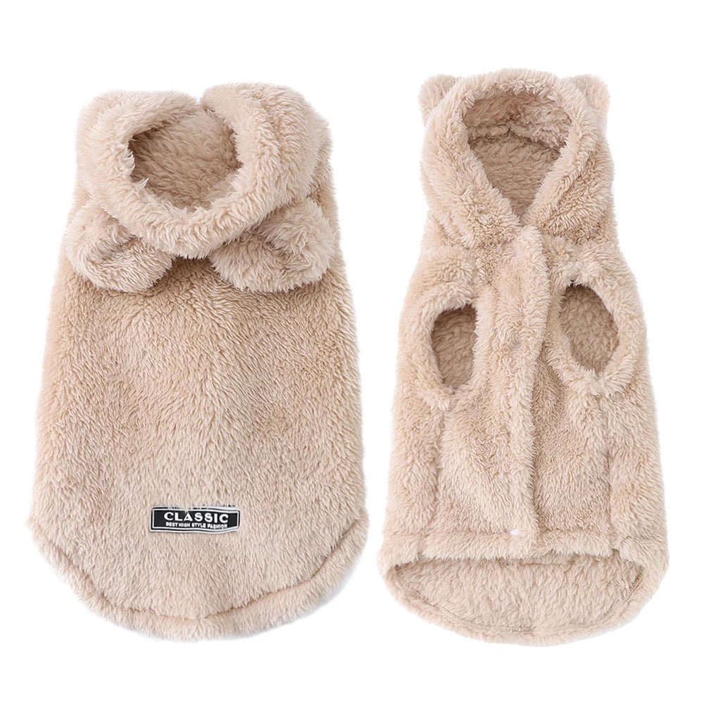 Cute Hooded Dog Cat Clothes Autumn Winter Warm Plush Jacket Soft Pet Hoodie for Small Dogs Kitten Puppy Cozy Fleece Coat Sweater