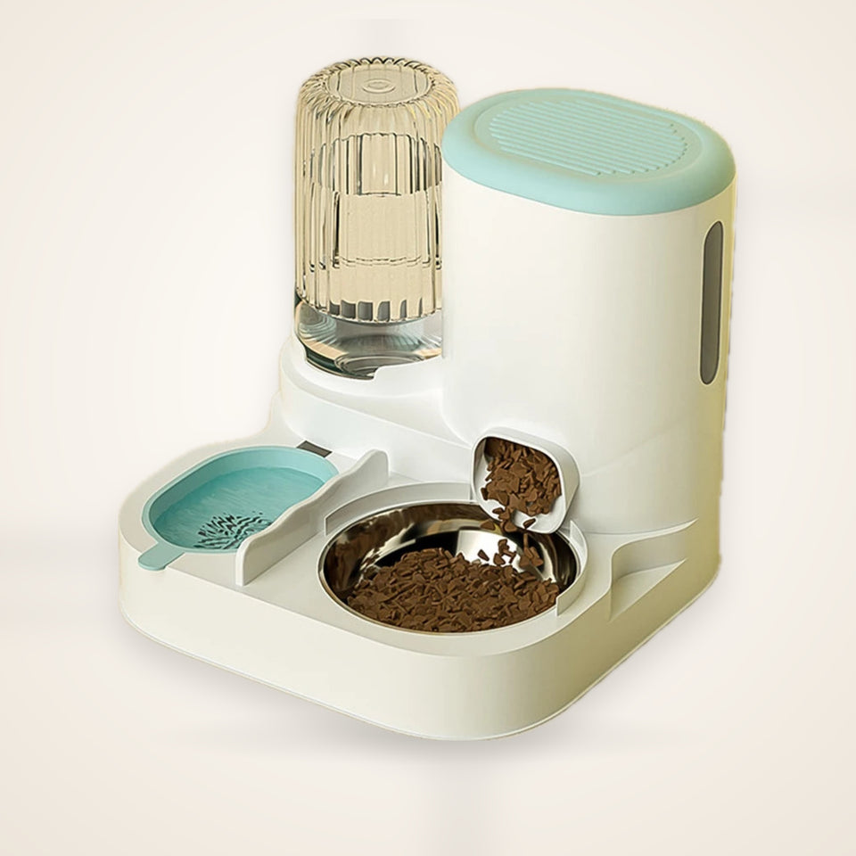 2-in-1 Automatic Pet Feeder & Water Dispenser with Stainless Steel Bowls, Siphon Replenishing & Hair Filter for Cats & Dogs – studio photo