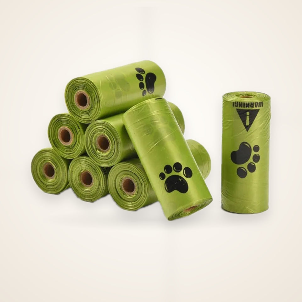 Biodegradable & Compostable Pet Poo Bags, with Drawstring. 10 Pcs, 12x12cm, EPI, for Greener Lifestyle – studio photo