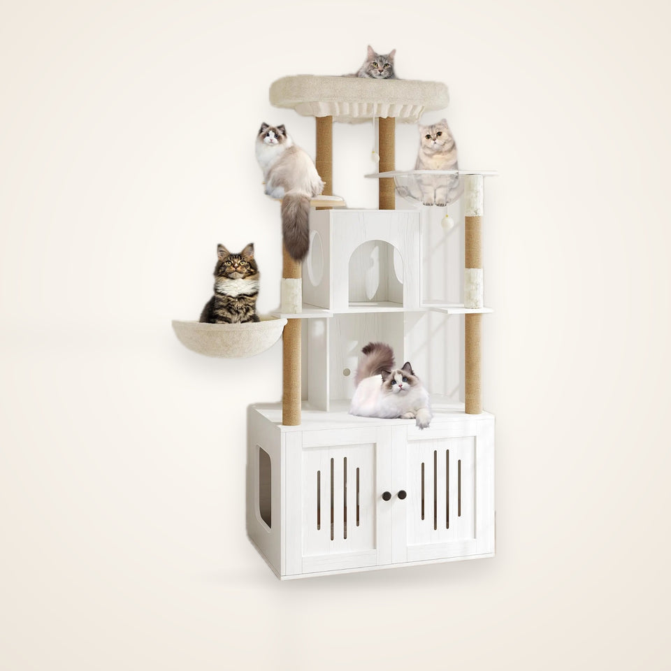 Cat Tree with Hidden Litter Box Enclosure – studio photo