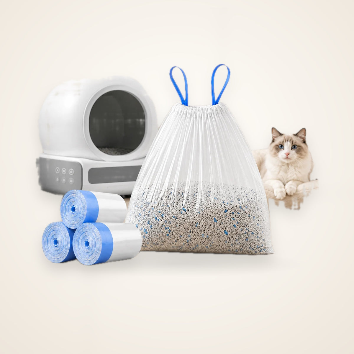 60-Pack Cat Litter Box Drawstring Liners – studio photo