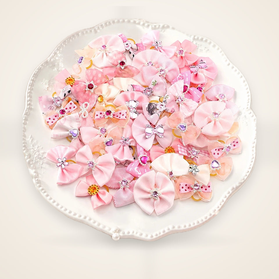 20 Pink Pet Rubber Band Hair Accessories, Bow-Knot Princess-Style Hair Ornaments, Suitable for Managing Long Pet Hair, Decorative – studio photo