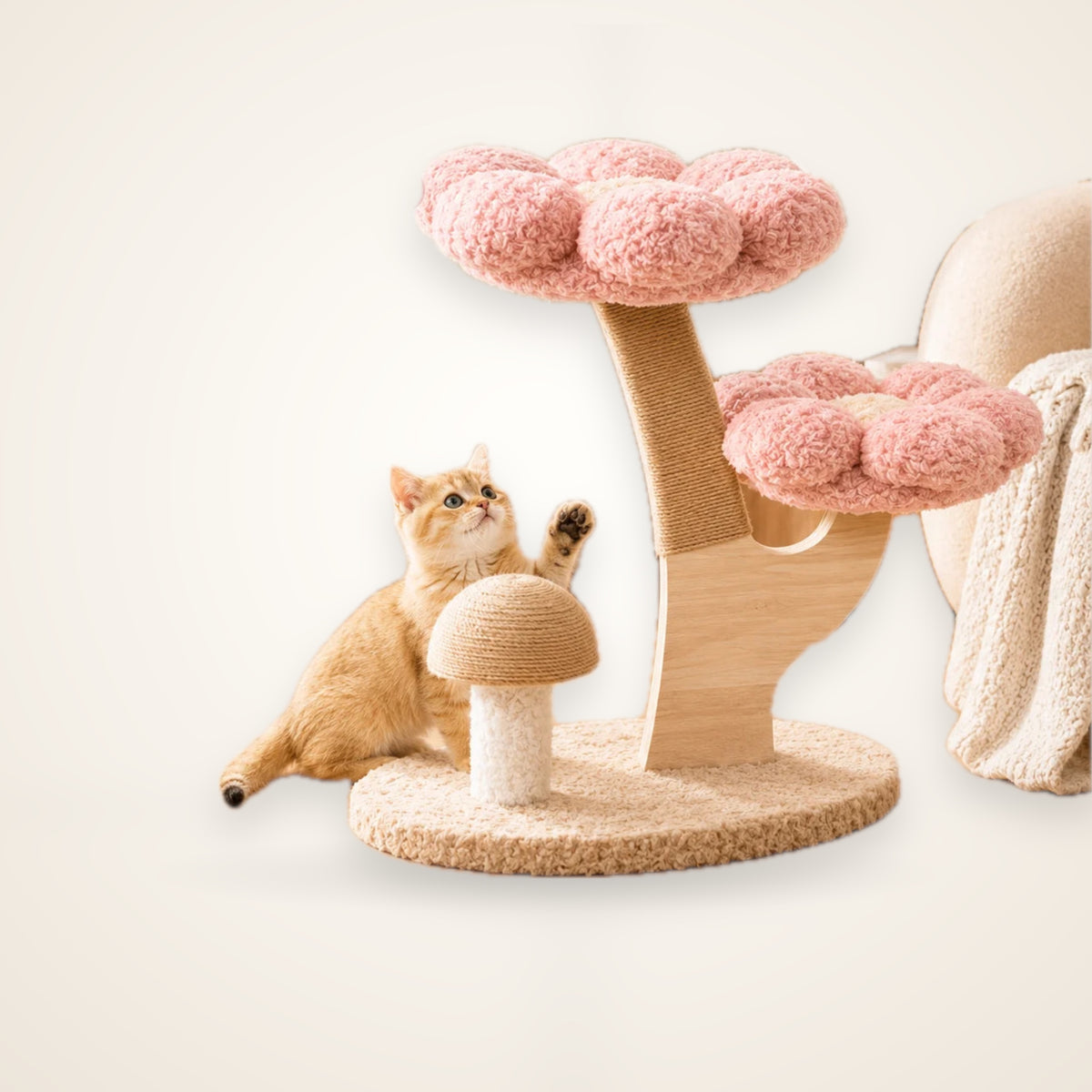 Pink Flower Cat Tree with Scratching Post – studio photo